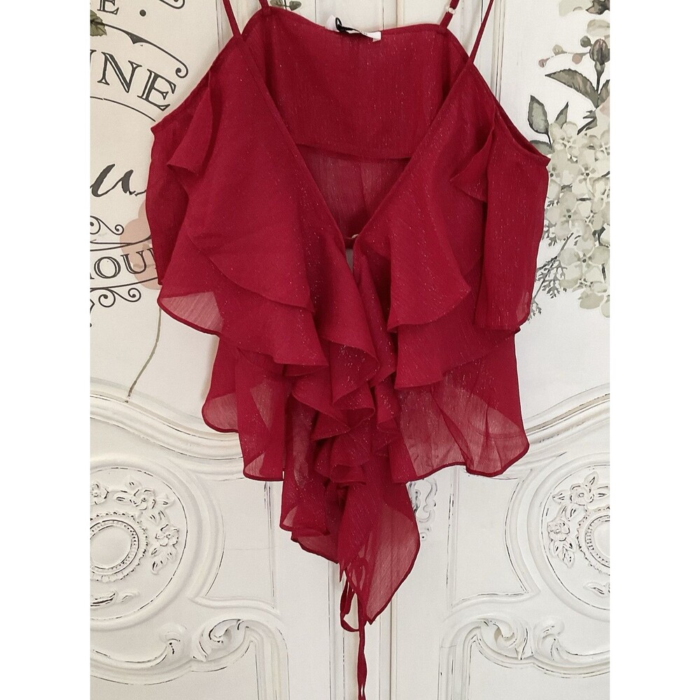 Rumored Tango Tank Red Shimmer Ruffled Adjustable Straps Size L NWT - Picture 5 of 15